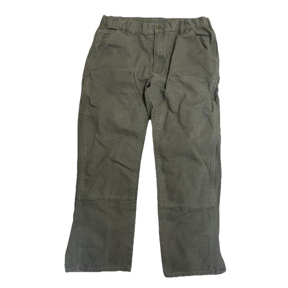 VINTAGE Carhartt Pants Men 36X29 Moss Green Double Knee Duck Canvas - Picture 1 of 7